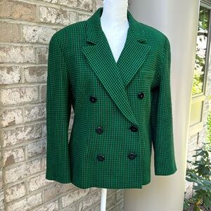 Linda Allard Ellen Tracey Houndstooth Double Breasted Blazer 10 Petite